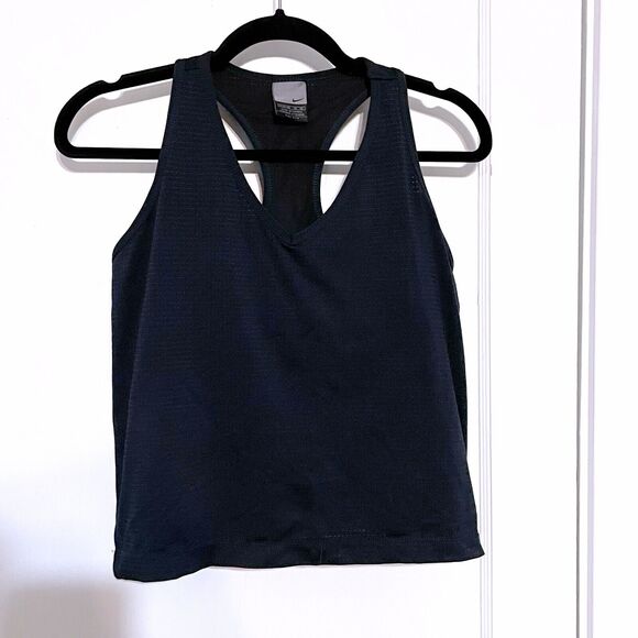 Nike Y2K Dark Blue Mesh Tank Top Crop Stretch V-neck Women's XL Built In Support - Picture 1 of 4
